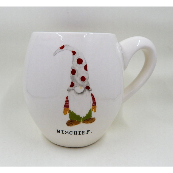 Rae Dunn Mischief Gnome Coffee Tea Mug Cup Holiday White Red - Picture 1 of 8